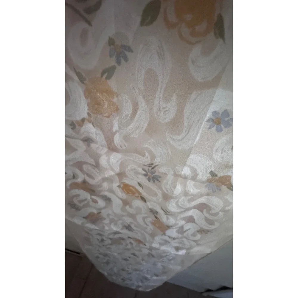 Vera Vintage Silk Scarf Floral Damask Scroll Cream‎ Yellow Blue  Wrap 10x50
